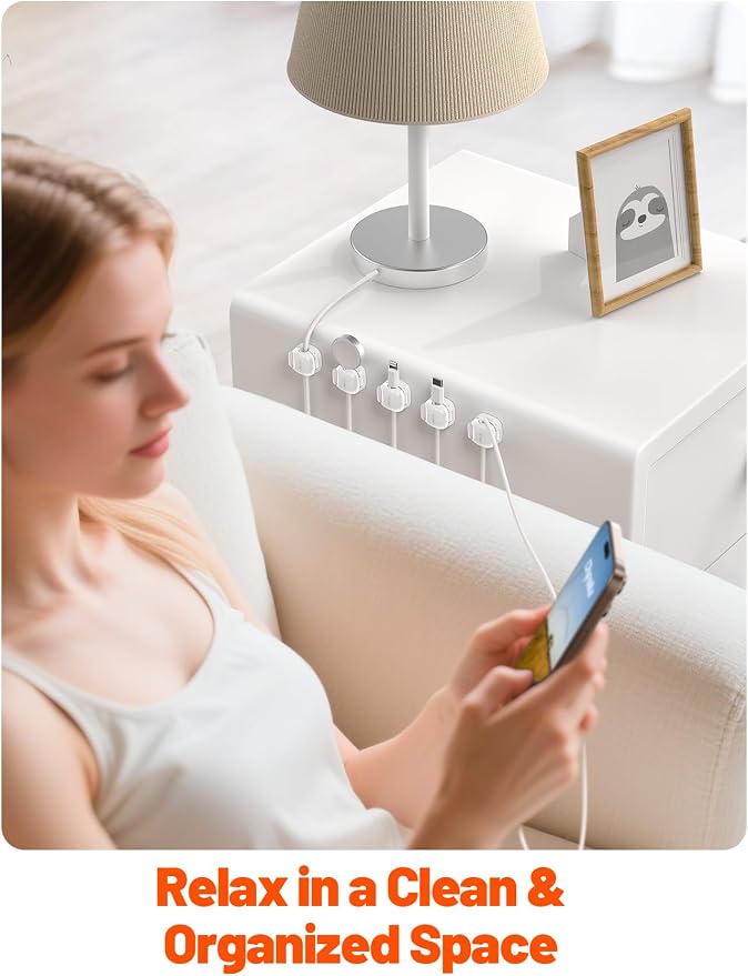 Cable Clips,8 Pack Cord Holder Cord Organizer [1s Lock & Strongest Adhesive] Spring Cord Clips Phone Charger Wire Desk Cable Management Nightstand Home Office School Decor Women Desk Accessories White