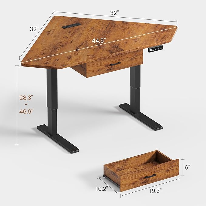 SEDETA Corner Electric Standing Desk, 32'' Small Height Adjustable Computer Desk with Drawer for Gaming, Small Space, Stand up Home Office Writing Desk, Rustic Brown