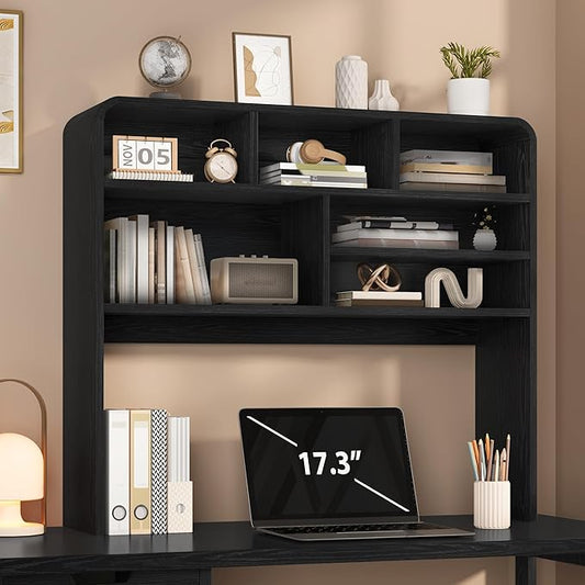 5-Tier Desk Shelf, 37.4''W Desktop Bookshelf for Computer Monitor, Desktop Organizer Shelf Storage Rack with 6 Cubbies, 5-Level Desk Hutch Display Rack for Home, Office, Dorm, Vanity, Black