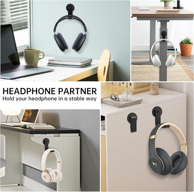Magnetic Headphone Holder, Headphone Hanger for Desk & Table, 1PCS Aluminum Headset Hooks, Headphone Mount Stand with Rubber Pad, Compatible with All Computer/Gaming Headsets