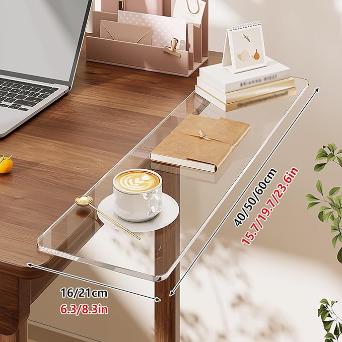 Clip-on Desktop Extension Tray,Slide-out Desk Extender,Drill-free Flush Mount, 90° Foldable,Suitable for Home and Office Use(50x21cm/19.7x8.3in)