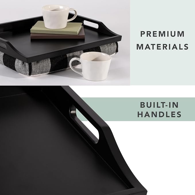 ROSSIE HOME Wood Bed Tray Lap Desk with Detachable Cushion, Serving Tray - Buffalo Check - Fits up to 15.6 Inch Laptops - Style No. 76108
