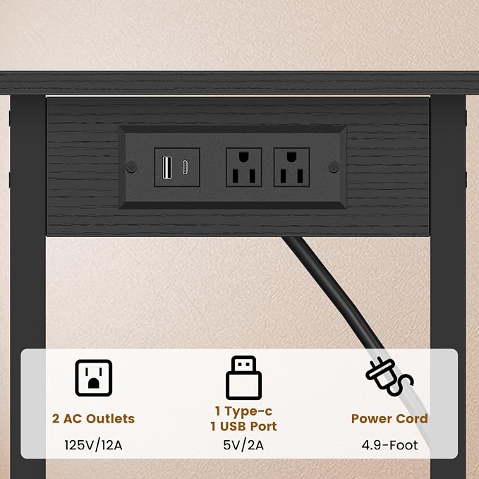 Asgolion Tall End Table with Charging Station, Skinny Nightstand with USB Ports and Outlets, 3 Tier Narrow Side Table with Storage for Bedroom, Living Room, Office, Black