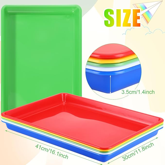 Hoteam 10 Pcs Flat Storage Organizer Tray Bin Paper Tray for Classroom Plastic Stackable File Organizer for School Office Teacher Book Organization(Bright Color,16.14 x 11.81 x 1.38 Inch)