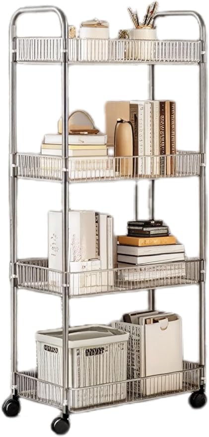 Sooyee Clear 4-Tier Plastic Rolling Utility Cart with Wheels, Multi-Functional Storage Trolley for Office, Living Room, Kitchen, Movable Storage Organizer with Wheels