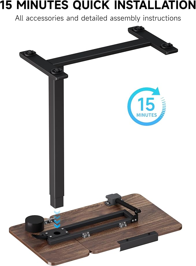 BZIUM Overbed Bedside Table with Hidden Wheels, Adjustable Medical Tilt Top Hospital Bed Table Over The Bed, Rolling Desk Mobile Standing Desk (31.5x15.8, Walnut)