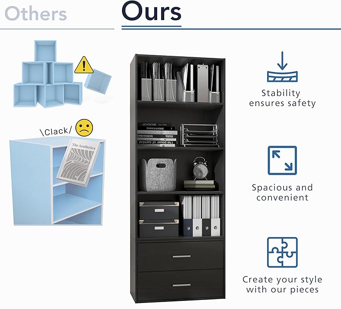 Homes: Inside + Out Apexa 2-Cube Storage Organizer Shelves, Stackable Wood Bookcase Fits Cubby Bins for Organization, Dorm Teen Room Decor & Home Office, Light Blue