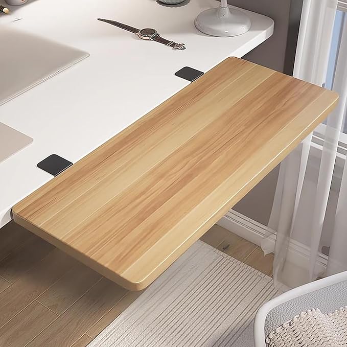 Wood Foldable Desk Extender Tray,Large Size Clamp-on Keyboard Tray,Table Mount Shelf Armrest Support for Home Office Dorm Floating Table(40x20cm(16x8inch), Wood B)