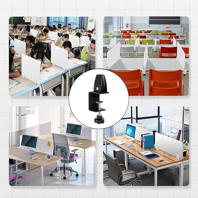 Desk Divider Clamp For 1/8" To 0.51" Panel, Adjustable Desk Partition Clamp For 0.32" To 2.04" Desktop, Standing Desk Accessories For Desk Privacy Folders, Black Sneeze Guard Holder 2-pack
