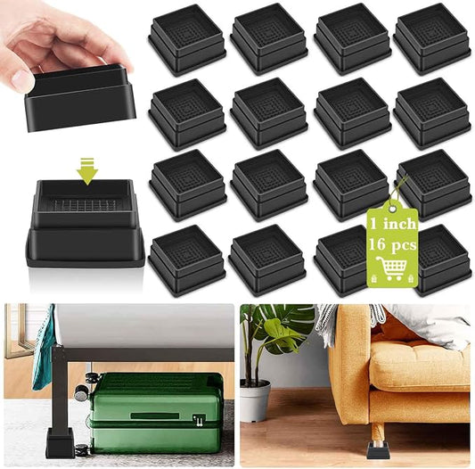 16 Pack Furniture Risers 1 Inch, Adjustable Bed Risers Heavy Duty for Table Desk Couch Chair Sofa Cabinet Bed Frame Dorm, Square Stackable Table Leg Risers Lift Height 1", 2" or 3", Black
