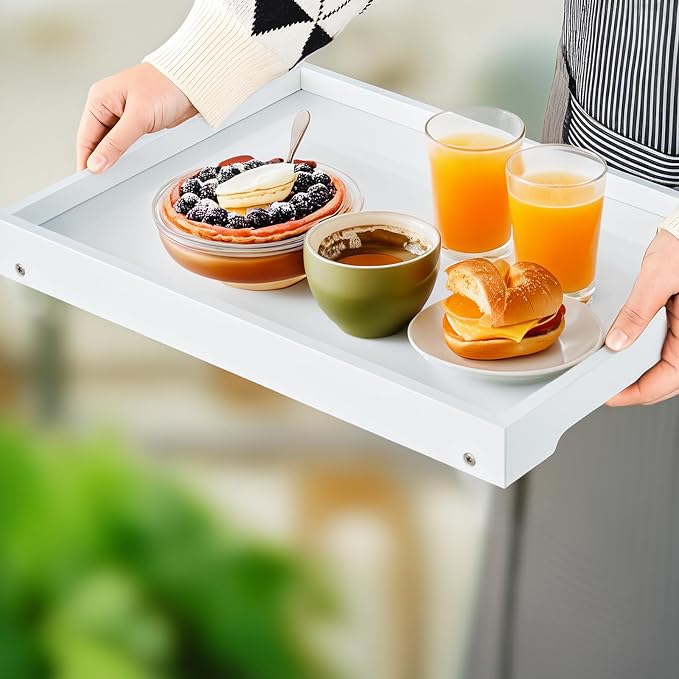 RRX Bed Tray Table with Folding Legs, Breakfast in Bed Tray (1, White) | Bed Trays for Folding Table Eating, Kitchen Serving, Food, Sofa, Snacking or Working, Laptop Desk Dinner, Snack Tray