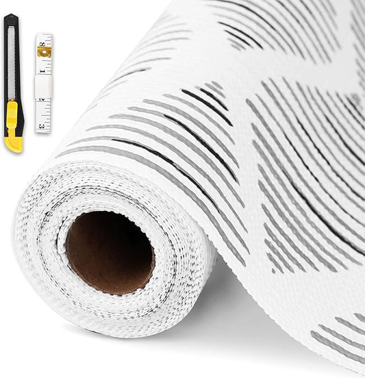 GTJ Drawer and Shelf Liner for Kitchen Cabinet,17.5IN x 10FT Non-Adhesive Cabinet Liner,Waterproof Shelf Paper Non-Slip Mats Cupboard Liner Contact Protect Dresser/Shelves/Table-Square Stripes