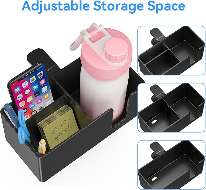 Desk Cup Holder Clamp with Headphone Hanger and Storage Tray | Clamp on design, rotating headphone hanger, detachable storage tray, cable holes, fits 5-50mm desks