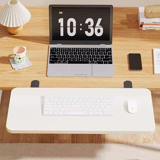 Ergonomic Clamp on Desk Extender Tray for Bookshelf, Dining Table 90° Foldable Table Extender for Desk Office Desk Extension(White,80 * 25cm)