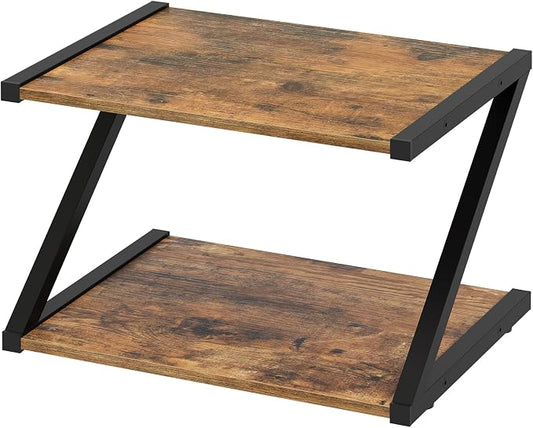 YATINEY Desktop Printer Stand, 2-Tier Printer Table with Storage Shelf, Under Desk Printer Stand for Office, Open Organizer Shelf, Easy Assembly, Rustic Brown PS02BR