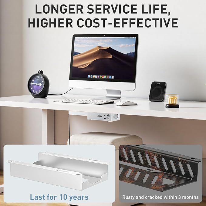 Under Desk Holder for Thunderbolt 4 Dock/Thunderbolt 3 Dock and Power Cable, Under Desk Iron Storage Rack for TS4 / TS3 Plus, No Drill, Easy Install with All Hardware Included, White