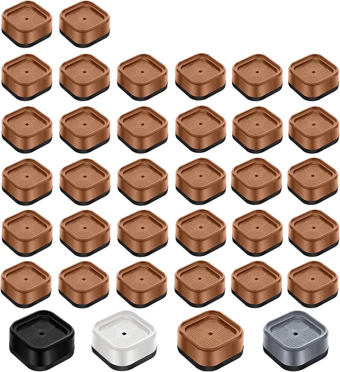 shouwuhho 32 Pack Furniture Risers Adjustable Bed Risers Heavy Duty Lifts Height 1", Square Stackable Bed Risers 1, 2 or 3 Inch for Desk Leg Table Couch Sofa Chair Bed Frame Legs Dorm, Brown