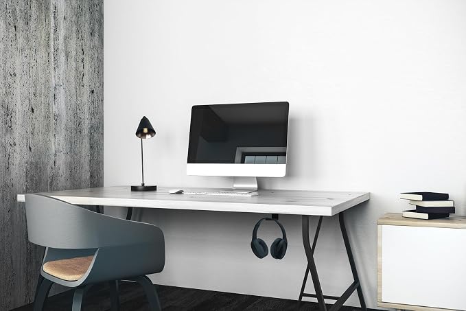 Kanto HH Universal Under Desk Headphone Hook - Black - Solid Steel Construction - Mount Using 3M Adhesive or 2 Included Screws