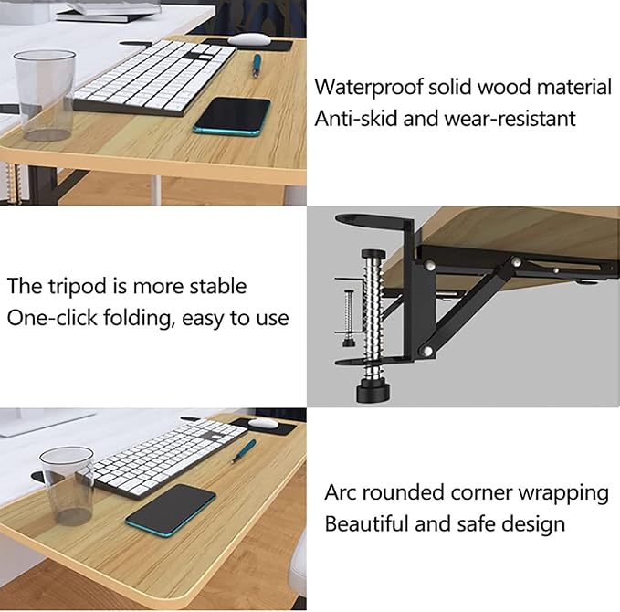 Desktop Computer Desk Extender with Foldable Extension Tray and Ergonomic Mouse Arm Support Shelf for Office Use (Black 68cm)