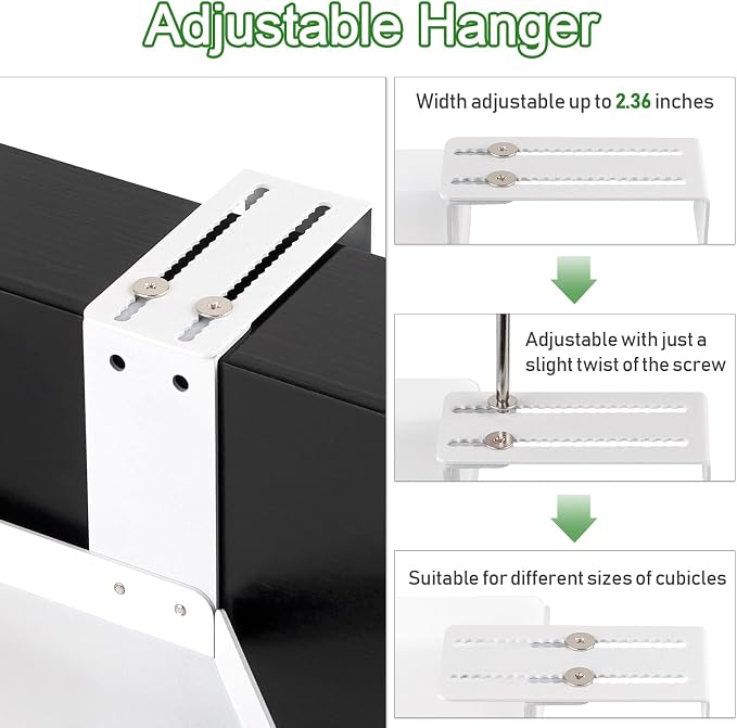 Office Cubicle Shelf - Height Adjustable Corner Shelf with Adjustable Hooks