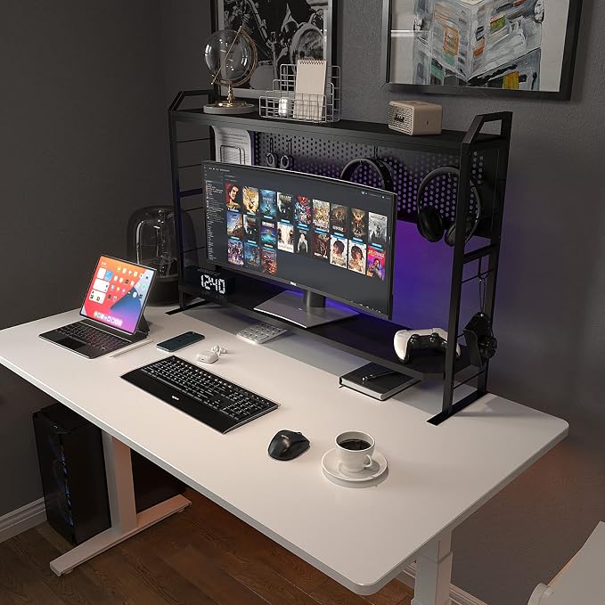 PROXRACER Ergonomic Monitor Stand for 42" and Up Tables, Adjustable Shelf, Rust-Free Metal Frame, Supports 200 lbs, Easy Assembly, Suitable for Gaming and Office