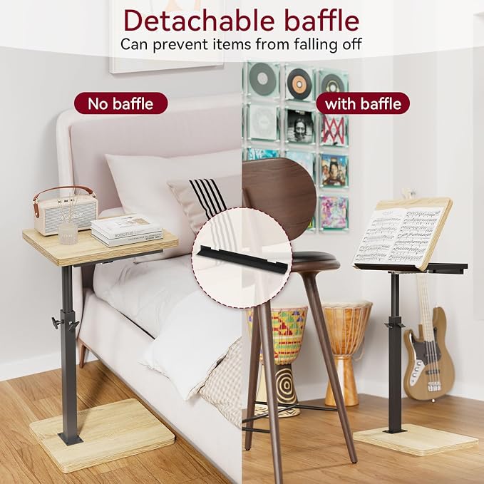 IBUYKE C Shaped Side Table, Angle Adjustable, 360° Swivel Height Adjustable End Table for Small Spaces, for Phone Computer & Tablet, Modern Small Coffee Snack Table for Sofa/Bed, Natural UTVT004R