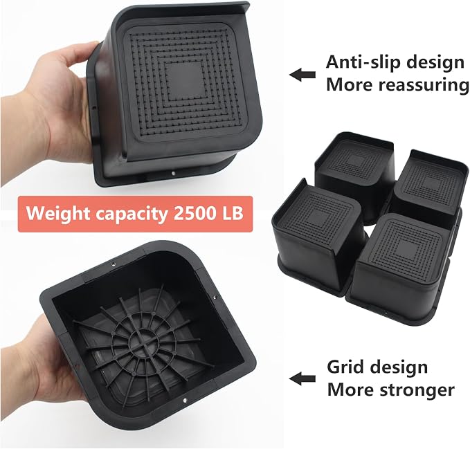 8 Pack Bed Risers 4 inch Heavy Duty, Oversized Furniture Risers, Black Bed Lifts Risers for Table, Sofa, Chair, Couch, Desk, Bed Frame Risers Supports Up to 5,000 Lbs