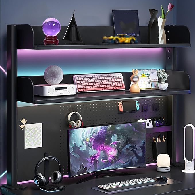 Clamp On Desk Organizer Shelf, BLACK Desk Extender Pegboard Workstation,Computer Desk Accessories for Office, Privacy Panel for Gaming Desk,23.6/31.4/39.3in Desktop Shelving System (100cm/39.3in)