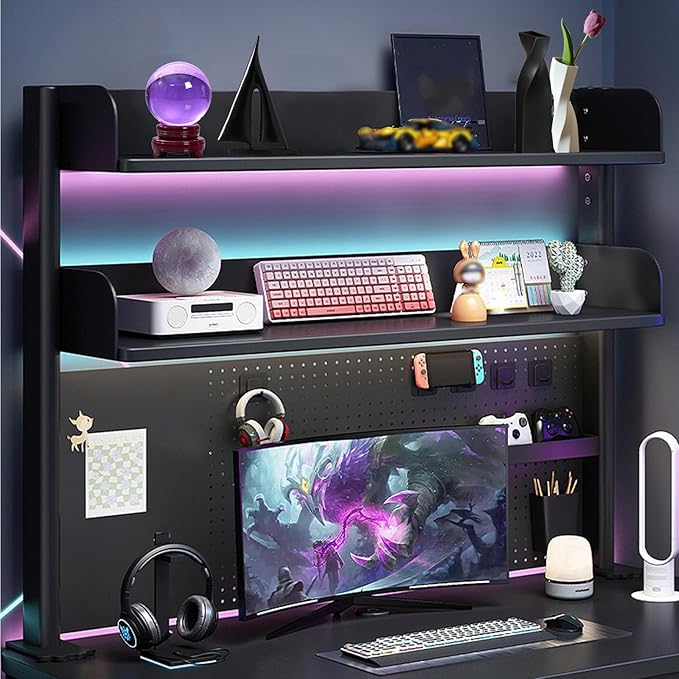 Clamp On Desk Organizer Shelf, BLACK Desk Extender Pegboard Workstation,Computer Desk Accessories for Office, Privacy Panel for Gaming Desk,23.6/31.4/39.3in Desktop Shelving System (, 80cm/31.4in)