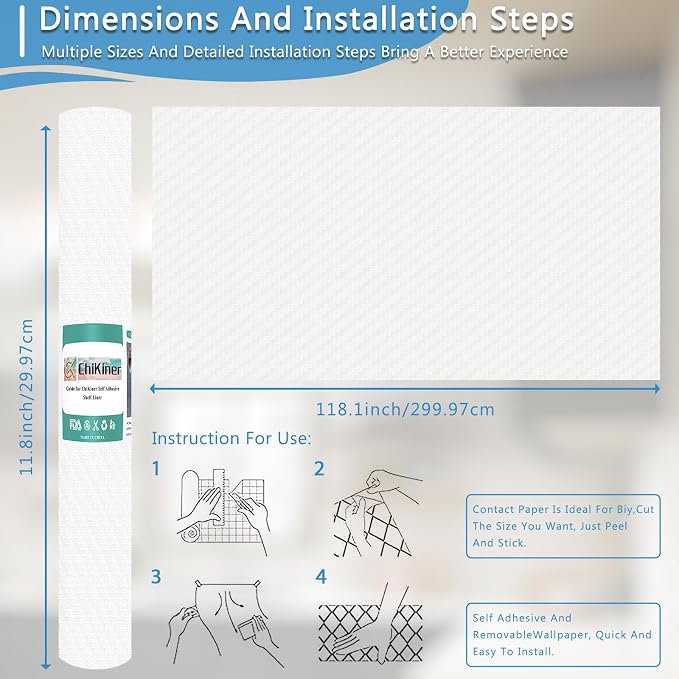 Self-Adhesive Shelf Liner Kitchen Liner, Waterproof Backed Paper Easy Peel and Stick Contact Liner Without Residue for Decor Your Desk Surface, Kitchen Countertops (Clear, 11.8 x 118.1 inches)