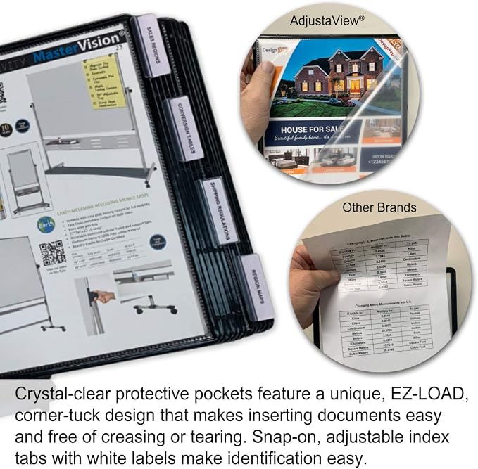 Ultimate Office AdjustaView 10-Pocket Desk Reference Organizer Add-On with Easy-Load Pockets (Add-On Module Only), Black Pockets