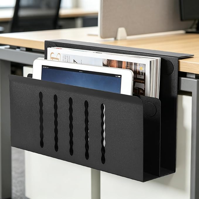 2 Tier Clamp On Desk Shelf, Metal Side Desk Organizer with Pen Holder for Home and Office, Laptop Holder No-Drill Mount for Desktops Up to 2.1 inch Thick