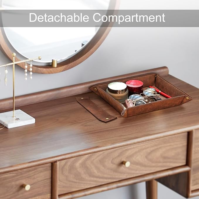SITHON Valet Tray Desktop Storage Organizer, Removable 2 Compartments Catchall Tray Bedside Vanity Nightstand Caddy Holder Desk Storage Plate, Graduation, Brown