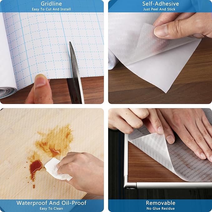 Self-Adhesive Shelf Liner Kitchen Liner, Waterproof Backed Paper Easy Peel and Stick Contact Liner Without Residue for Decor Your Desk Surface, Kitchen Countertops (Clear, 23.6 x 236.2 inches)