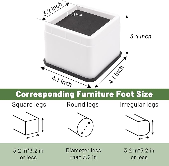 BTSD-home Bed Risers 3 or 6 Inch Heavy Duty Stackable Furniture Risers for Sofas Table Couch Chair Bed Raisers Set of 8 White
