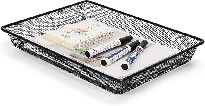 Office Metal Mesh Basket for Desk, Single Paper Tray Organizer, Turn in Trays Classroom, Flat Mail Letter Storage Basket for Office Home Drawers School, Black (1 Pack)