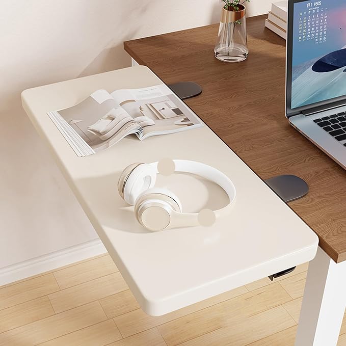 White,40 * 20,Desk Extender Tray, 27.5" x 7.8" Clamp On Desk Shelf, Desk Extension with Rounded-Edge, Table Desk Arm Rest, Clamp On Keyboard Tray for Office and Home, Workstation Organizer