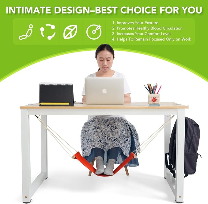 iMissiu Foot Hammock Under Desk | iMissiu Adjustable Office Foot Rest | Portable Footrest with Headphones Holder (Orange)