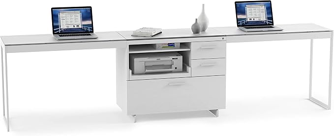 BDI Furniture Centro 6402 Office Desk Return, 40" x 18" for use on Left Side or Right Side of Centro 6401 Office Desk, Satin White/Grey Etched Glass