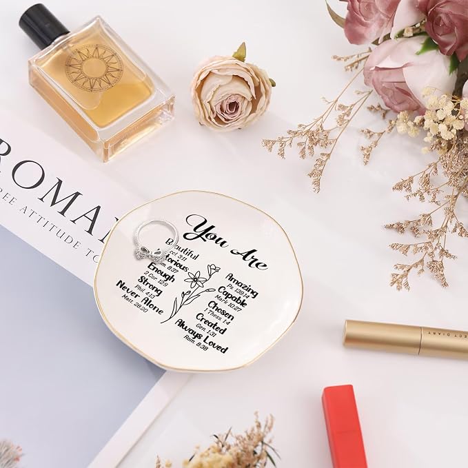 Ceramic Ring Dish Jewelry Tray For Mom Sister Friends Trinket Dish Confirmation Gifts For Teen Girls Christian Gifts For Women Trinket Tray Religious Gifts Spiritual Gifts For Women Confirmation Gifts