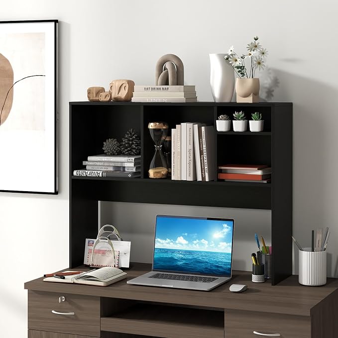 Giantex Desktop Bookshelf, Countertop Storage Hutch with 4 Shelves for Computer Desk, Dressing Tabletop Display Rack, Multipurpose Desk Hutch Storage Organizer for Home Office Dorm (Black)