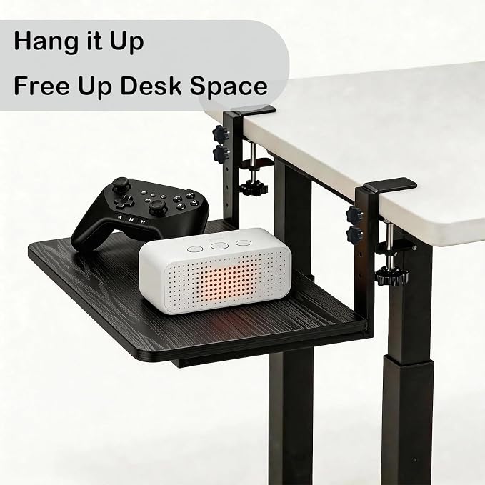 Desk Extender, 15-inch Desk Clamp Shelf, Height Adjustable Desktop Organizer for Office, Game Room, Kitchen and Studio (Black)