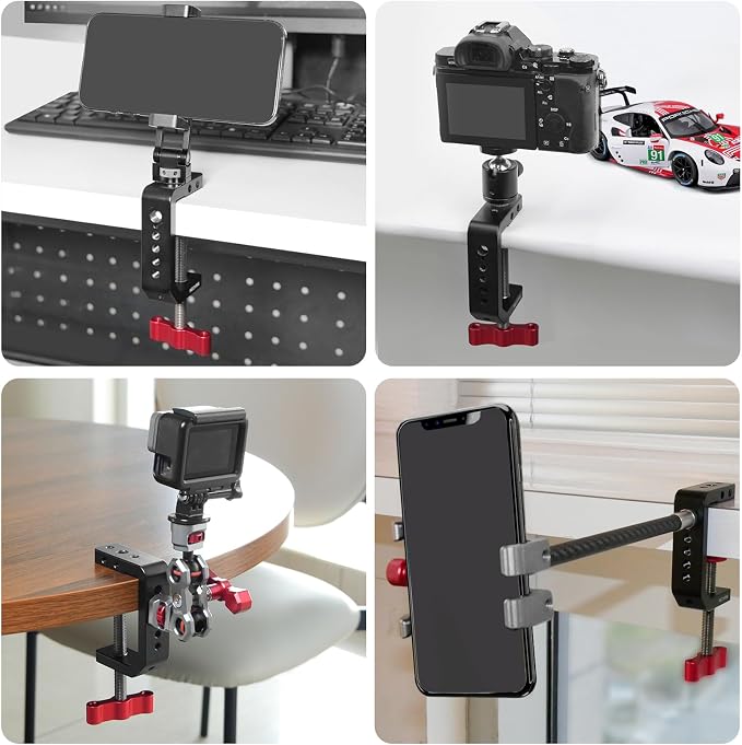 C Clamp Desk Camera Mount, Aluminum Table C-clamp with 1/4" 3/8" Thread, Desktop DSLR Mount for Photo Studio Video Camera, Light Stand, Desk, Rods, Shelves, Bike, Max Clamp 2.36" (62021)