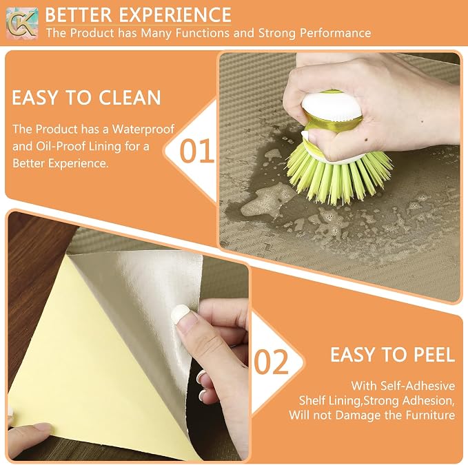 Self-Adhesive Shelf Liner Kitchen Liner, Waterproof Backed Paper Easy Peel and Stick Contact Liner Without Residue for Decor Your Desk Surface, Kitchen Countertops (Dark Khaki, 35.4 x 118.1 inches)