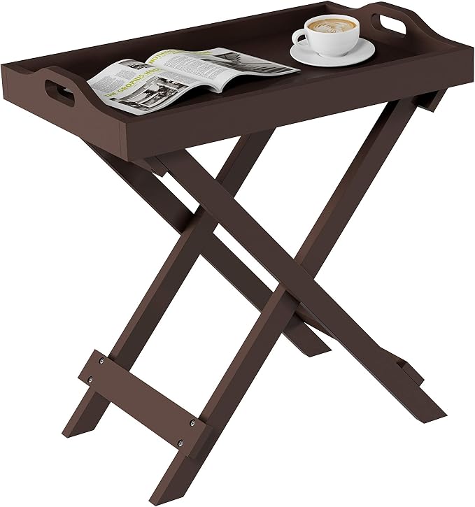 Lavish Home End Folding Modern Minimalist Wooden Contemporary Side Table, Multifunctional, Portable, Stylish Serving, Snack or Lap Tray, Suitable for Indoor and Outdoor Use - BROWN