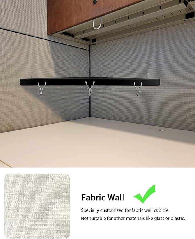 Metal Cubicle Corner Shelf with 3 Hooks for Office Fabric Walls, Hanging Organizer Shelves for Keys and Office Supplies, Space Saving Black Storage Shelf (2 Packs)
