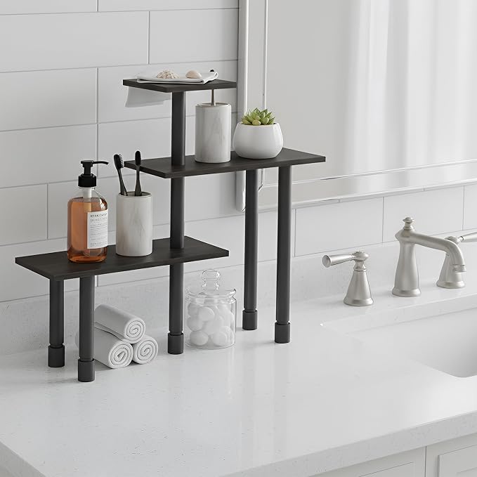 Furinno Turn-N-Tube Corner Shelf, 3-Tier Countertop Corner Organizer, Toolless Pantry Organizers and Accessories, Adjustable Table Top Shelf, for Vanity, Small Spaces, Kitchen, Bathroom, Espresso