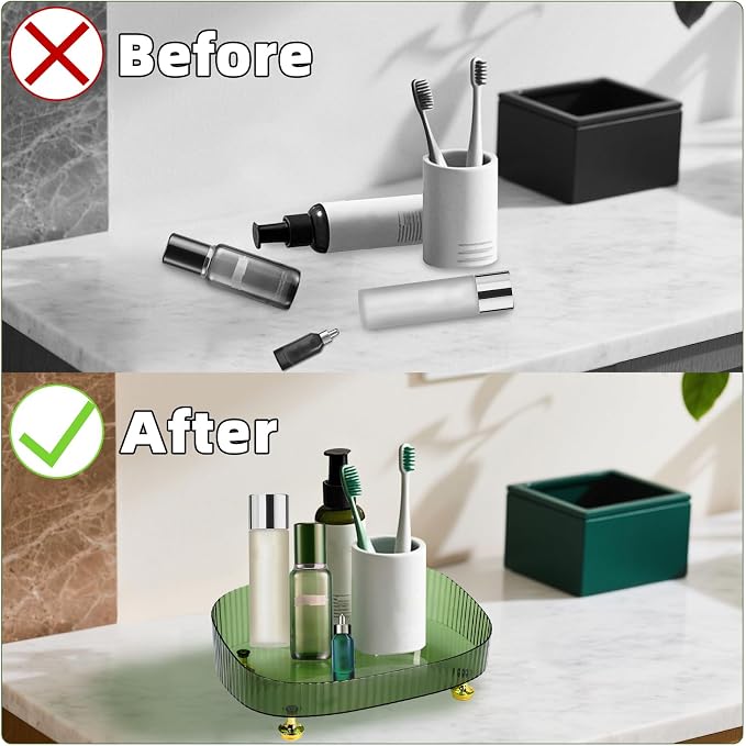 Perfume Organizer, Bathroom Vanity Tray, Acrylic Makeup Trays for Dresser Top, Countertop Decorative Plastic Decor Tray, Perfume Organizer for Women, organizador de perfumes Dark Green