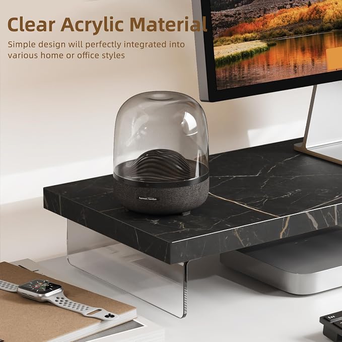 Monitor Stand Riser, Wood & Acrylic Computer Monitor Stand Desk Desktop Organizer Table for Home, Office Workspace, Laptop Riser, Printer, PC & TV Screen Riser