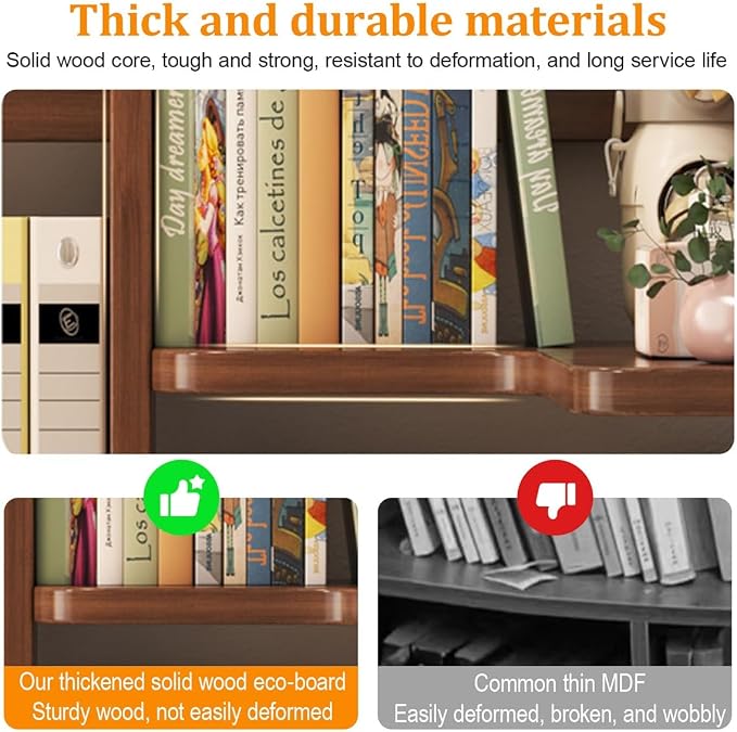 Desktop Shelf Organizer Corner Bookshelf, Computer Desktop Bookshelf Storage Rack for Desk Top, Wooden Desk Storage Hutch with Drawer, 3 Tier Desktop Organizer Shelf(Natural,50+30CM/19.7+11.8IN)